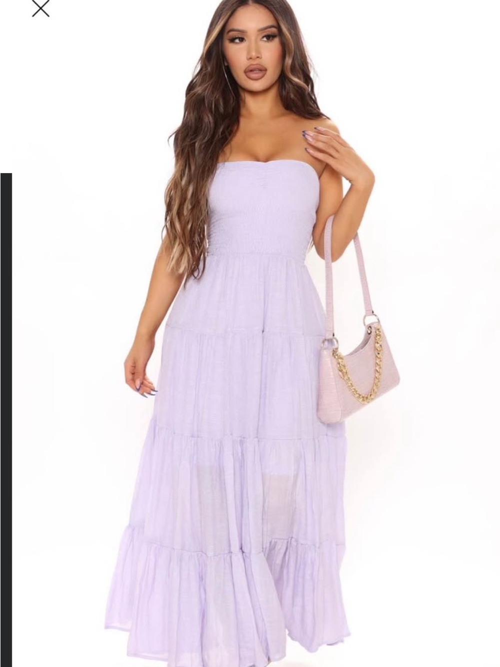 Fashion Nova Lilac Strapless Tiered Maxi Dress